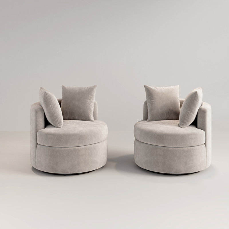 Upholstered Swivel Chair Set Of 2, Mineral Linen Blend