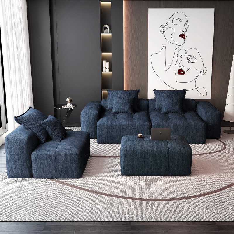 Canapé modulaire surdimensionné moderne avec coussins moelleux et combinaison de bricolage, aucun assemblage requis, Bleu