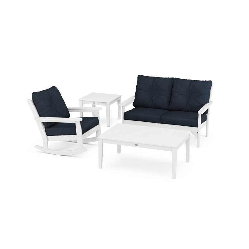 Vineyard 4-Piece Deep Seating Rocker Set, White, Marine Indigo Revolution®