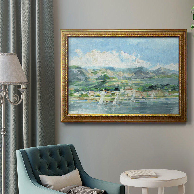 Voile le long de la côte II - peinture sur toile encadrée, H 16 po x l 20 po x P 2,5 po