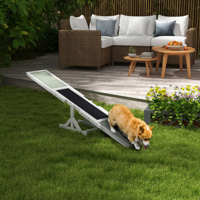 Wooden Dog Agility Equipment Seesaw - 71" L X 12" W White Color For Promoting Dog's Health Wood 72.74" Length 11.67" Width Height, Aid In Mental Stimulation