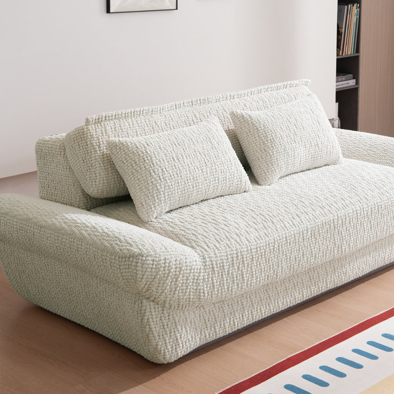 Boneless 79.5'' Ergonomic Compressed Corduroy Sofa – Extensible Headrests, Assembly Free, Space-smart For Any Room, White