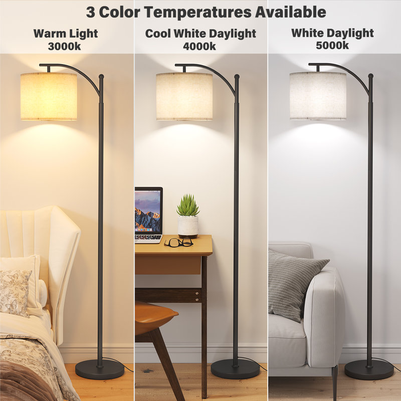Arc/arced Floor Lamp With Foot Switch & 3 Colour Temperatures Bulb, Black