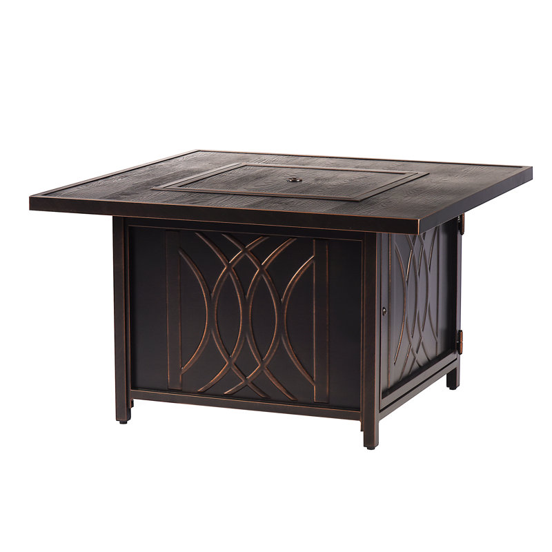 Herr Square Aluminum Propane Smokeless Fire Pit Table with Hidden Fuel Tank, Antique Copper