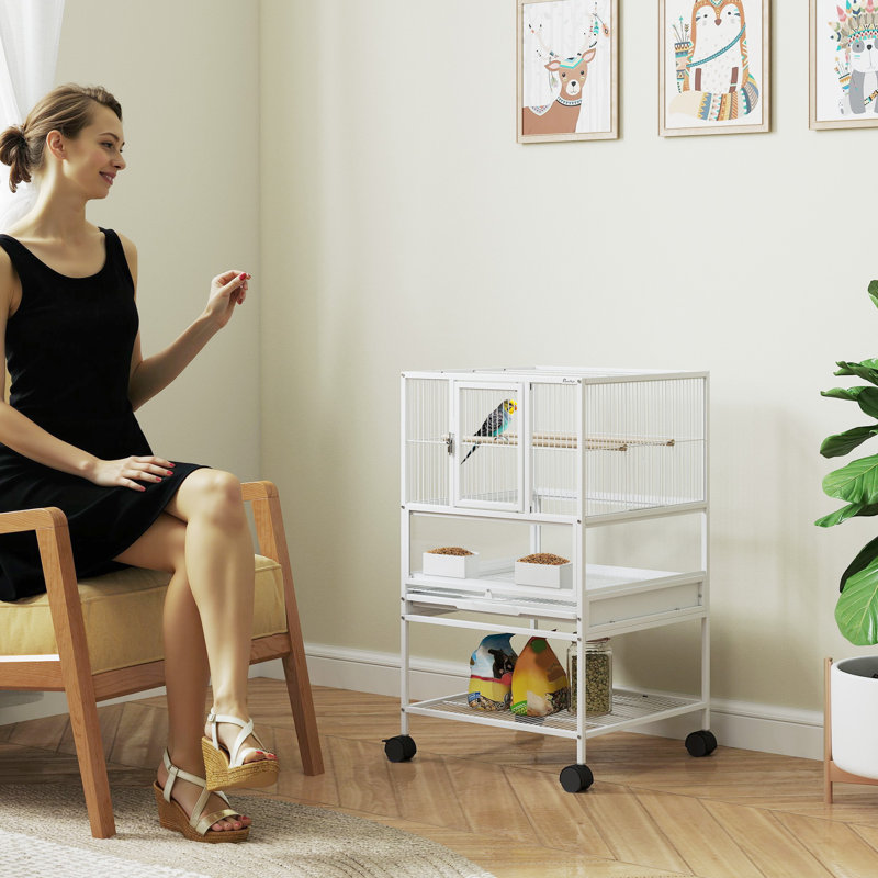 83cm Steel, Acrylic, PP Flat Top Floor Bird Cage with Wheels