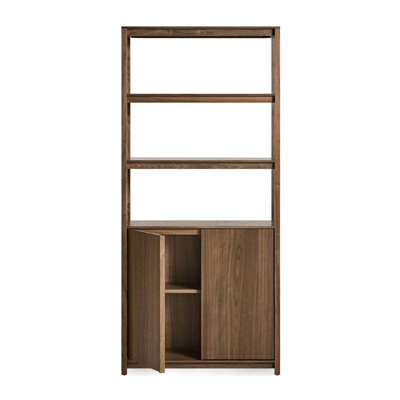 Open Plan Solid Wood Etagere Bookcase, Walnut