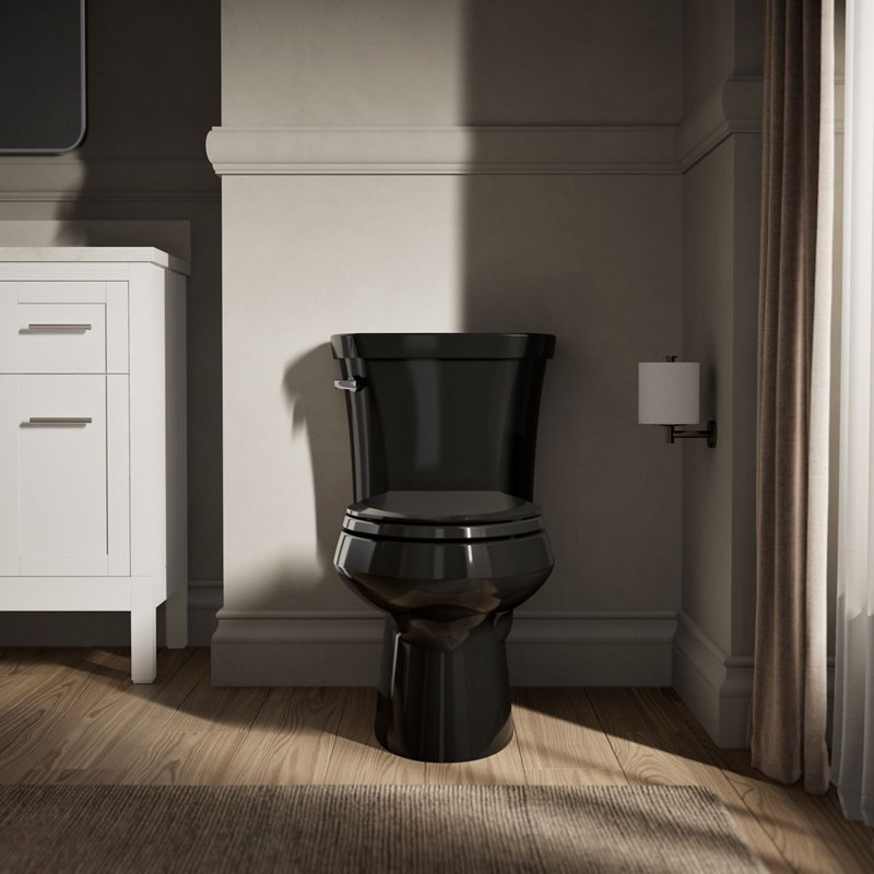 Wellworth 1.28 GPF Elongated Two-Piece Toilet (Seat Not Included), Black Black, Left-Hand