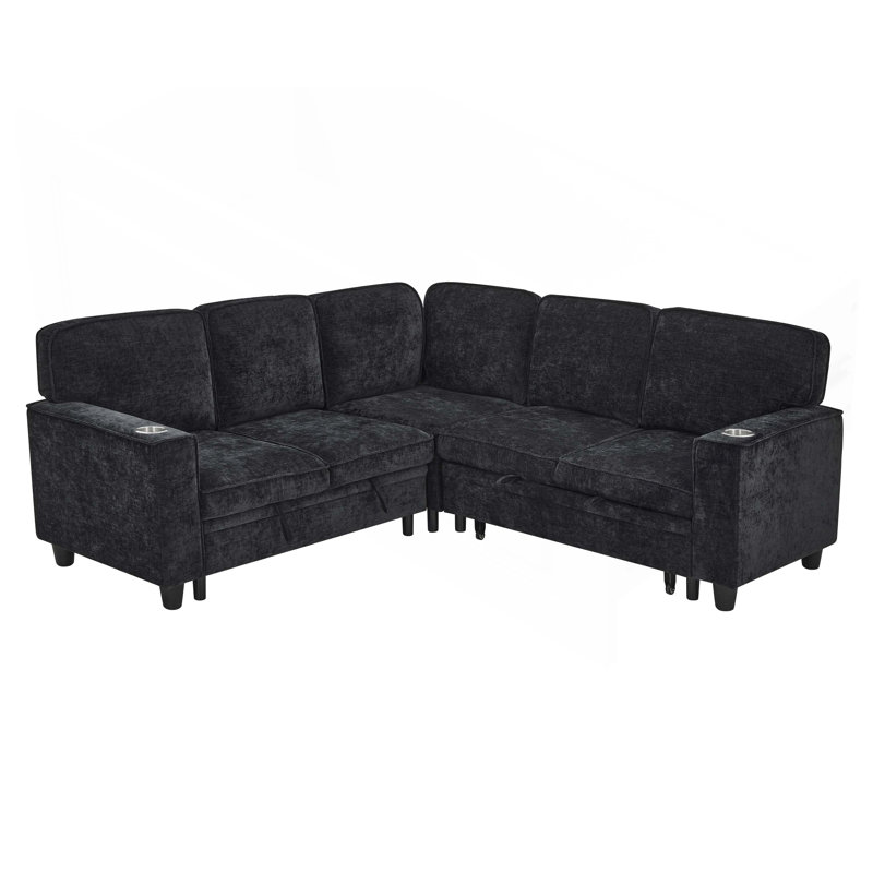 Canapé en L avec canapé-lit, canapé-lit avec siège de rangement, canapé modulaire à 5 places avec port USB, canapé modulaire pour salon, appartement