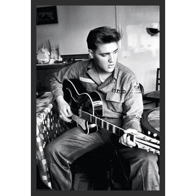 " Elvis In Army With Guitar Black & White "