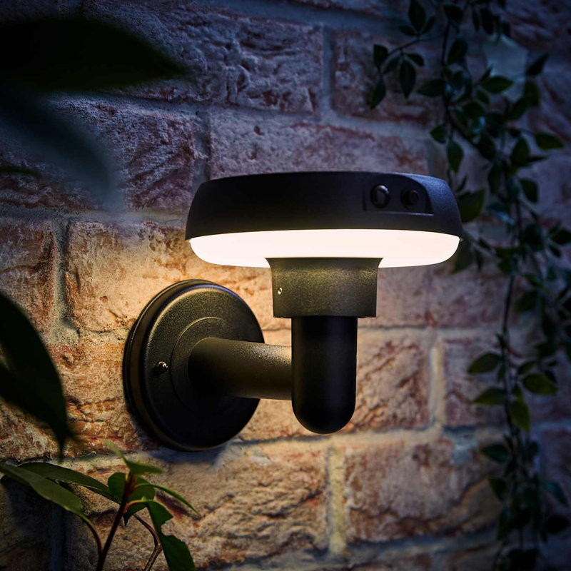 Matte Black 16.5cm H Solar Powered Integrated LED Outdoor Sconce