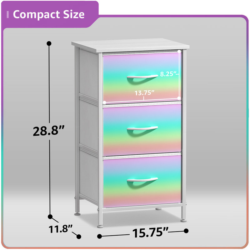 3 Drawers Nightstand with Steel Frame and Wood Top - Colorful, Colorful