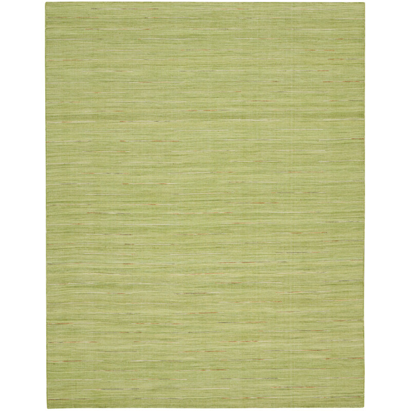 Tapis vert en laine / coton tissé à la main Anerinda, Rectangle de 10 pi x 14 pi
