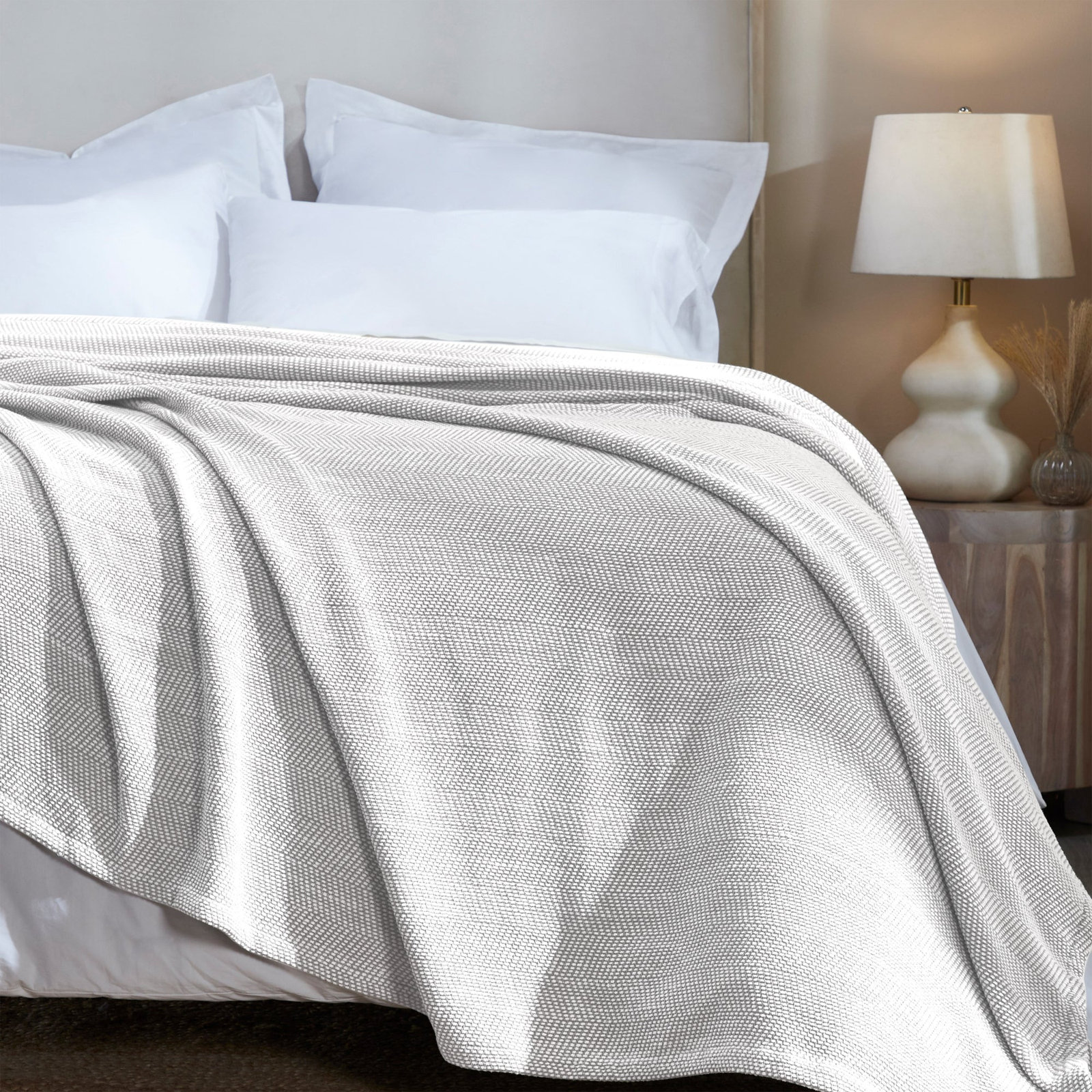 Cotton Woven Throw Blanket, Twin, Gray