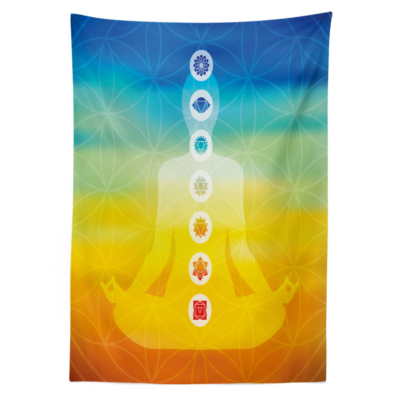Ambesonne Chakra Tablecloth, Gradient Colored Digital Female Human Body With Central Chakra Points Design, Rectangular Table Cover For Dining Room Kitchen Decor, 60" X 84", Multicolor