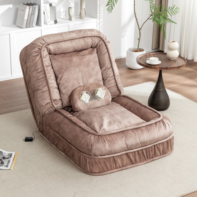 Lit rembourré pour adultes et animaux, 5 positions réglables, coussin de massage, mousse épaisse, oreillers en velours, assise moelleuse, structure en métal, brun, supporte jusqu'à 159 kg (350 lb), oreiller, coussins en mousse, contour, revêtement marron