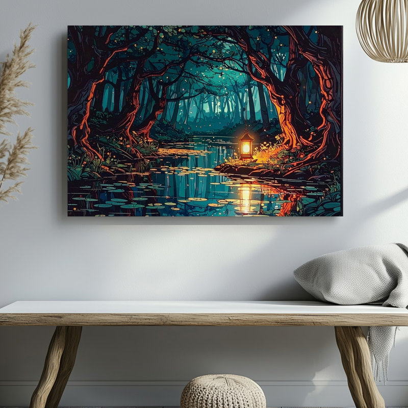 Toile avec lanterne de forêt enchantée, H 11 po x l 14 po