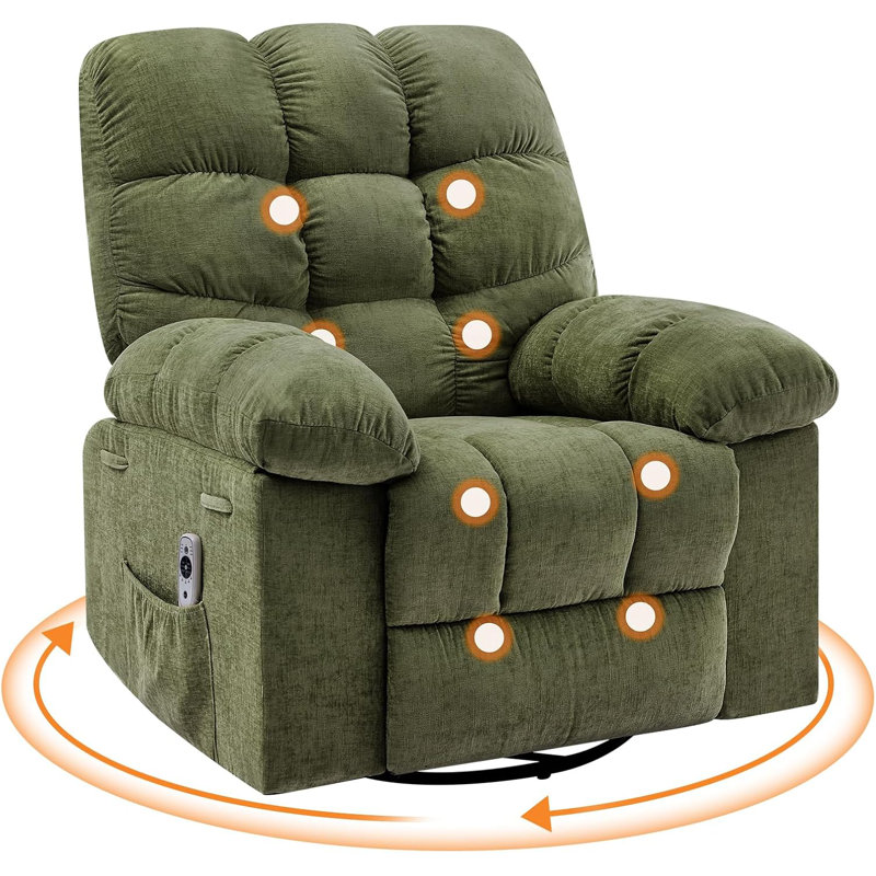 Fauteuil inclinable à bascule surdimensionné, fauteuil de massage pivotant à 360 degrés avec massage par vibration et chaleur