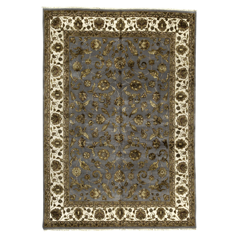 Tapis bleu et ivoire de haute qualité noué à la main