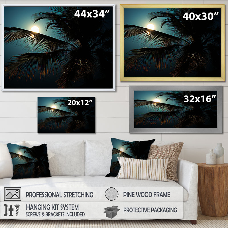 «Sapphire Solitude Palm Serenity» sur impression sur toile, H 30 po x l 40 po x P 1,5 po, Cadre naturel flottant