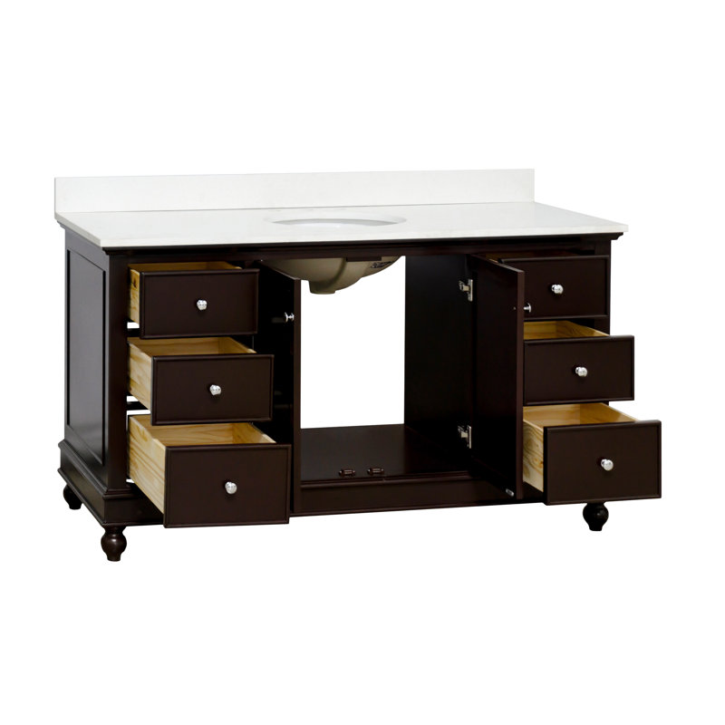 Ensemble de meuble-lavabo simple 60 po Ferdinand, Chocolat, Quartz