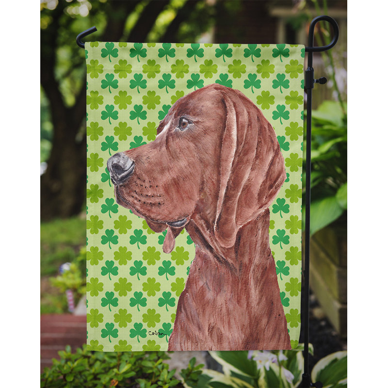 Drapeau de jardin à 2 côtés st. patrick day trèfle, Coonhound (brun)