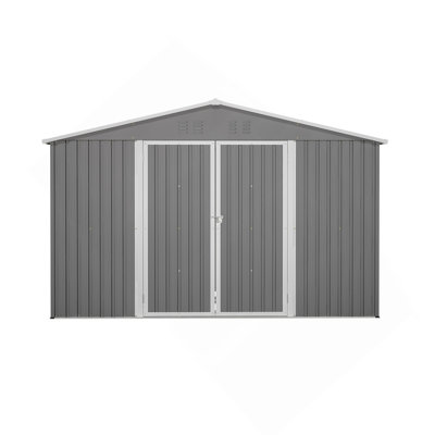 Remise de rangement extérieure 10 pi x 8 pi, remise en métal toutes saisons avec portes verrouillables, remise à outils pour le jardin, le patio, la cour, la pelouse, gris