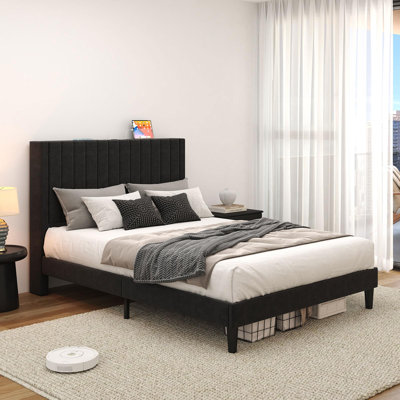 Alti 44.8'' Velvet Upholstered Tufted Bed Frame with Charging Station