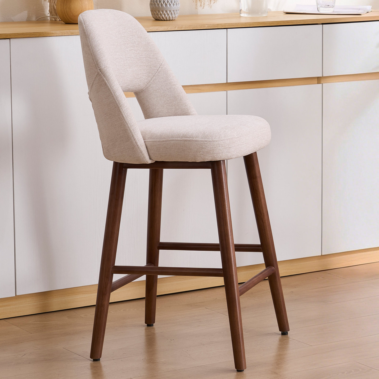 Ryden 26" Bar Stool, Beige Chenille