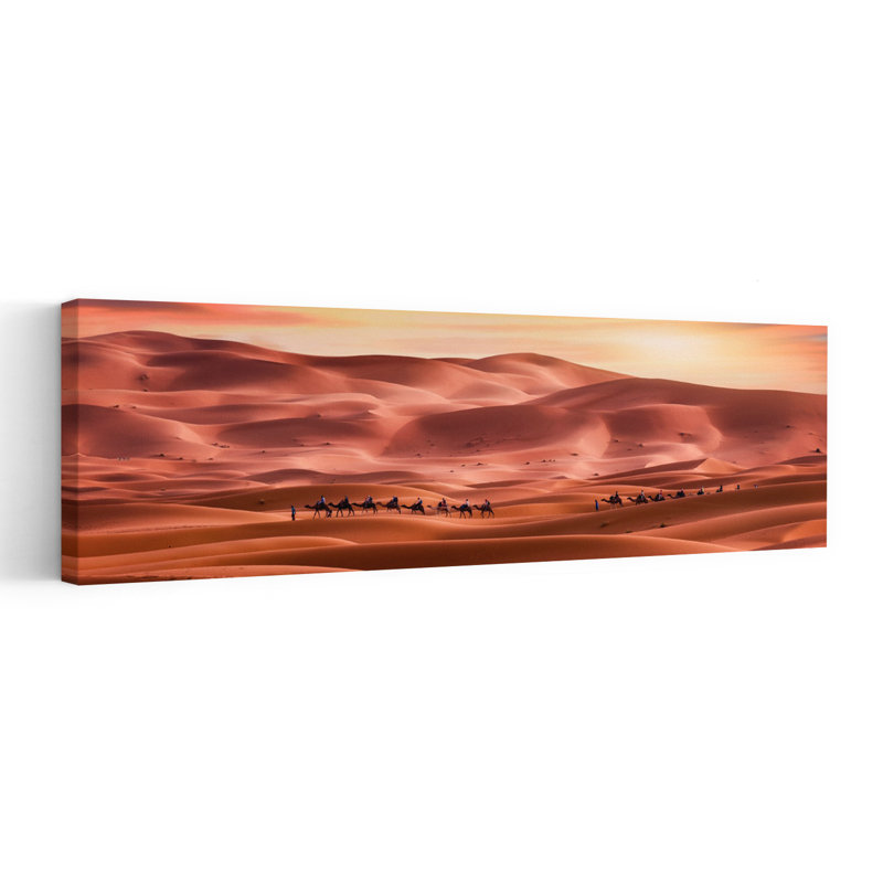 Désert, caravane, coucher de soleil, paysage serein, tranquille, paysage abstrait, art mural, H 60 po x l 20 po