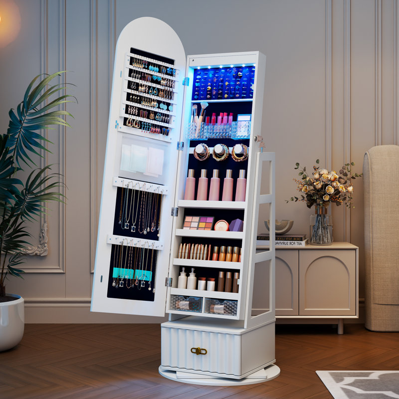 Jewellery Armoire with Mirror, White