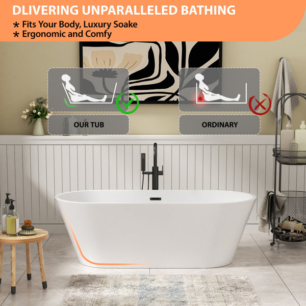 67 Inch 144 Gallon Large Freestanding Acrylic Bathtub Dimension Chart