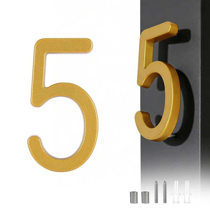 Plaque d'adresse en aluminium Royal Shade - numéros de maison à 1 à 6 chiffres personnalisés, Doré, Oui