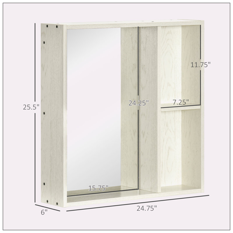 Josalina W 25.50'' H Wall Mounted Required Framed Medicine Cabinet Mirror Fixed, 25.5" H x 24.75" W x 6" D