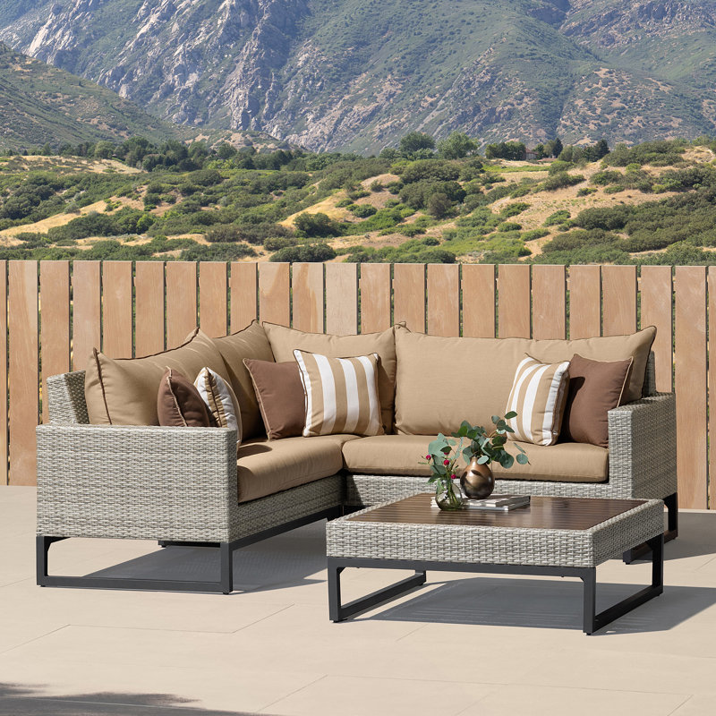 Ensemble de conversation modulaire 4 pièces avec coussins Sunbrella, Gris, Beige