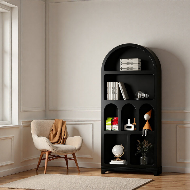 Bibliothèque moderne noire minimaliste