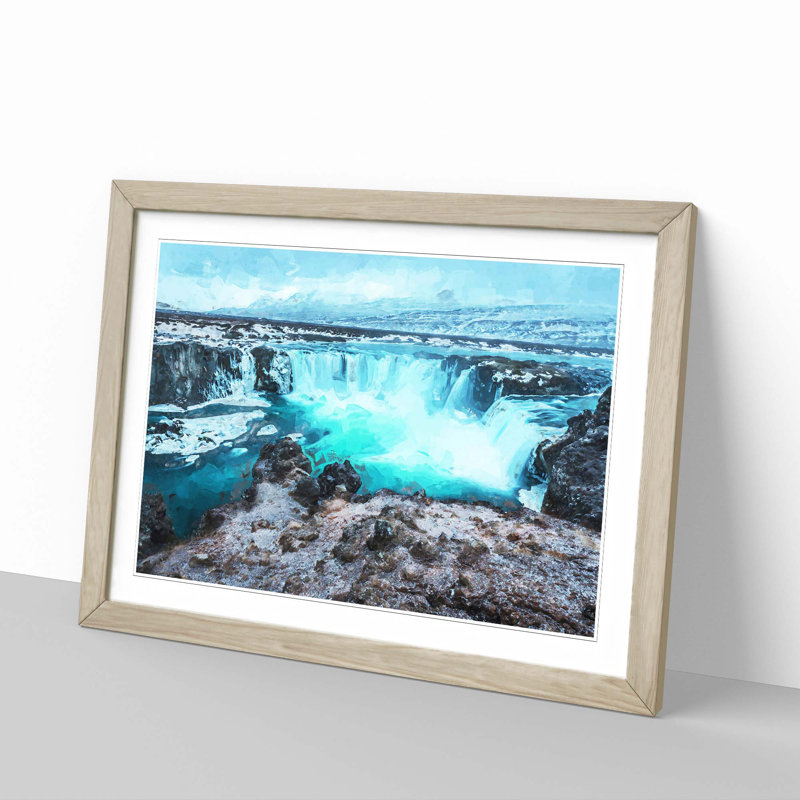 Godafoss Waterfall in Iceland - Framed Print, 36cm H x 48cm W x 2cm D, Oak Framed