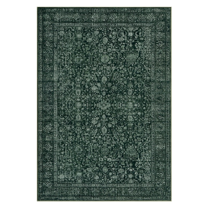 Tapis bohème floral rétro lavables, Rectangle 5' x 7', Green