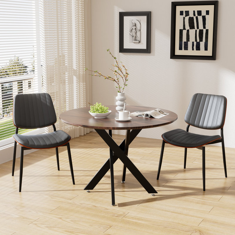 Ensemble de table de salle à manger rond en bois, Noir, noir, noir, noir, 3