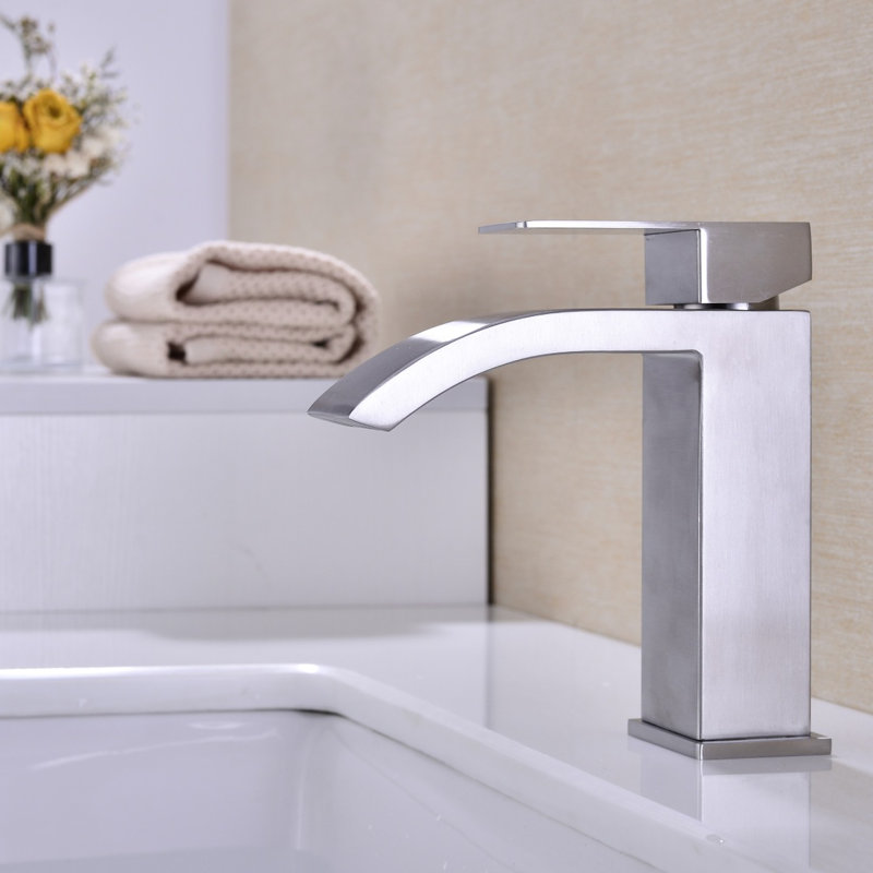 Single Handle Waterfall Bathroom Vanity Sink Faucet, Brushed Nickel