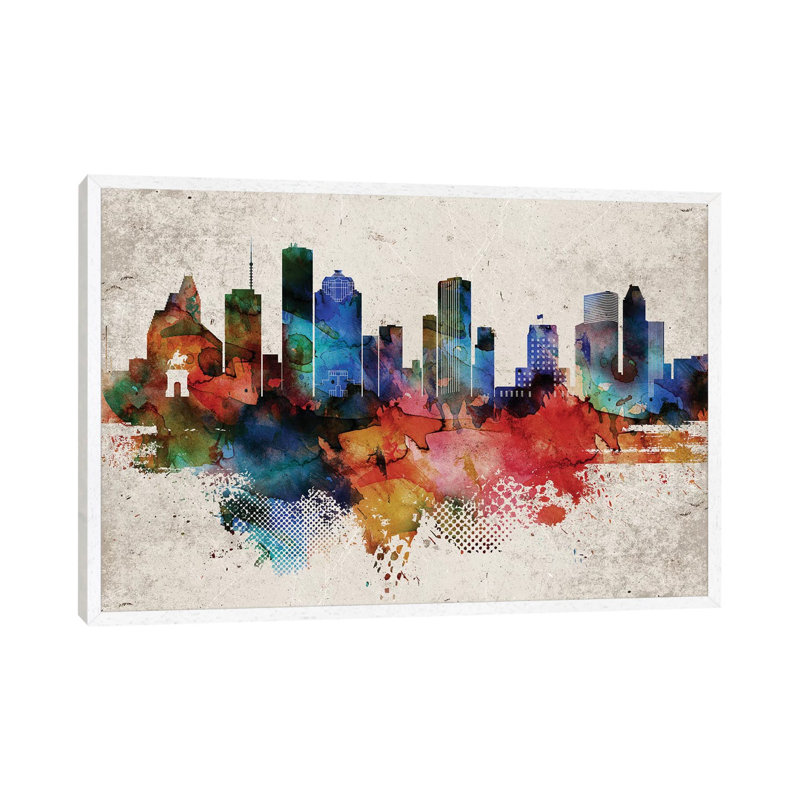 Houston Abstract - Print on Canvas, White Framed, 101.6cm H x 152.4cm W x 3.81cm D