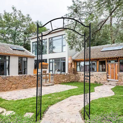 Arche de jardin extérieure en métal noir, 3,6 pi x 1,47 pi 7,5 pi, thermolaquée, adaptée aux plantes grimpantes comme la rose, la gloire du matin, 7,5 pi de hauteur et de long, des lierre idéales, du jasmin,