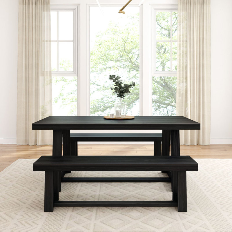 Linzy 6-Person Solid Wood Dining Set, Black Wirebrush