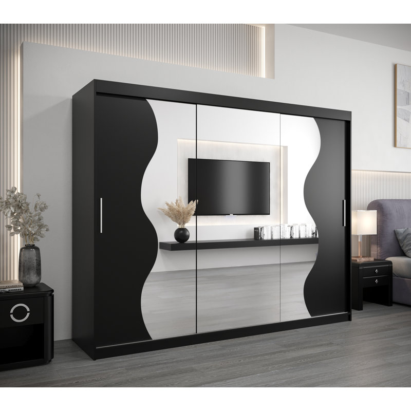 Brieah Manufactured Wood Wardrobe, 200Cm H x 250Cm W x 62Cm D, Black Matt
