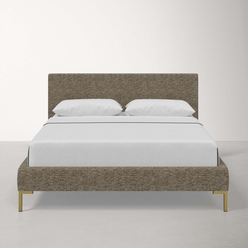 Lit tapissier Rand, Simple, Laiton, Tweed granit Milsap