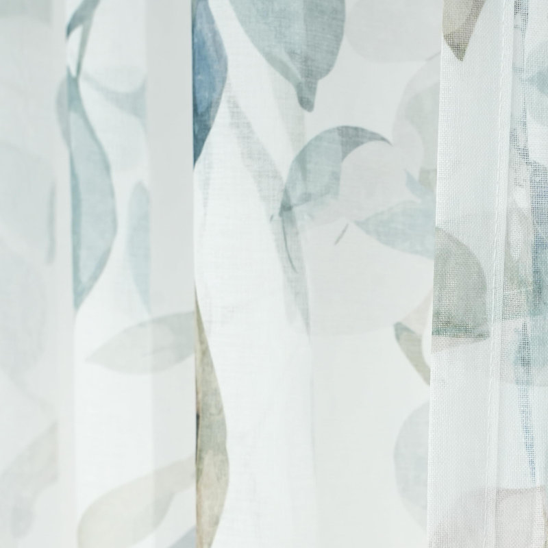 Paire de rideaux transparents Rennee Ployester, L 52 po x L 63 po, Blanc/vert