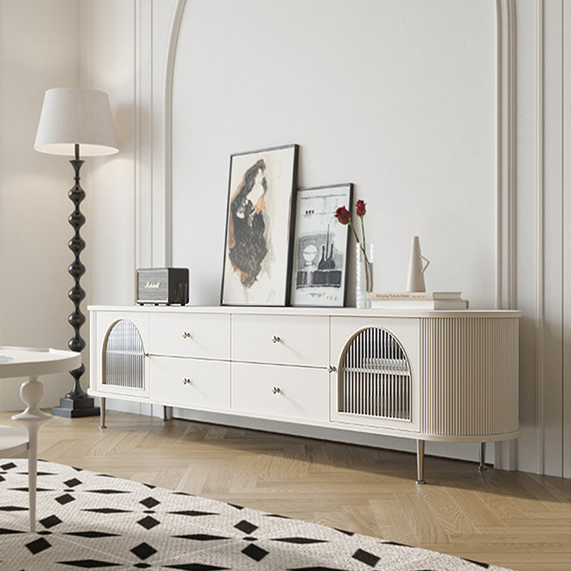 Meuble de rangement de style télé minimaliste de style français, H 19,29 po x L 86,61 po x l 15,75 po