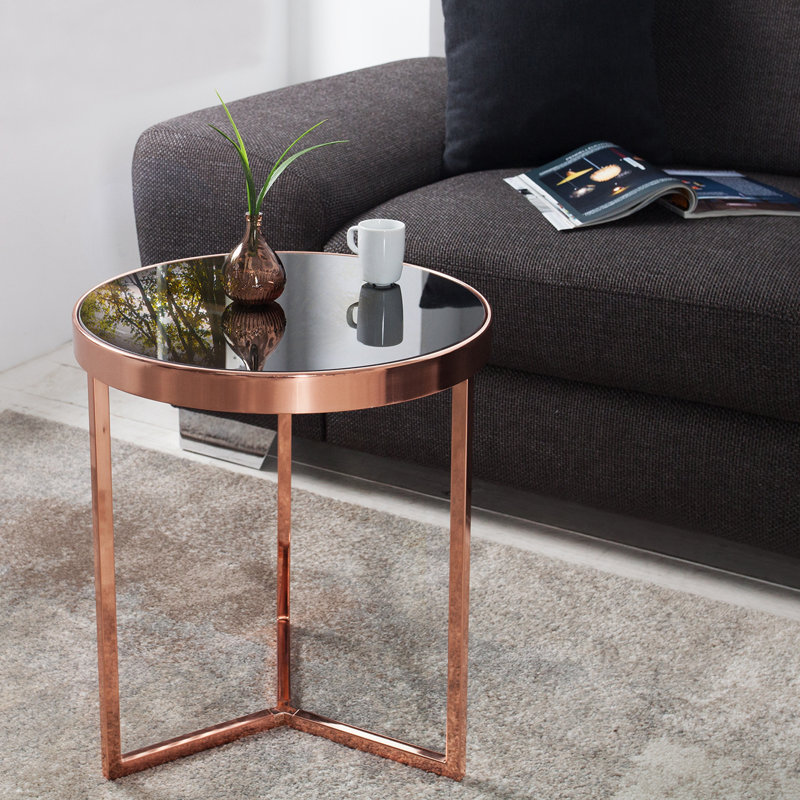 Courcelles Glass Top End Table, Black, Copper