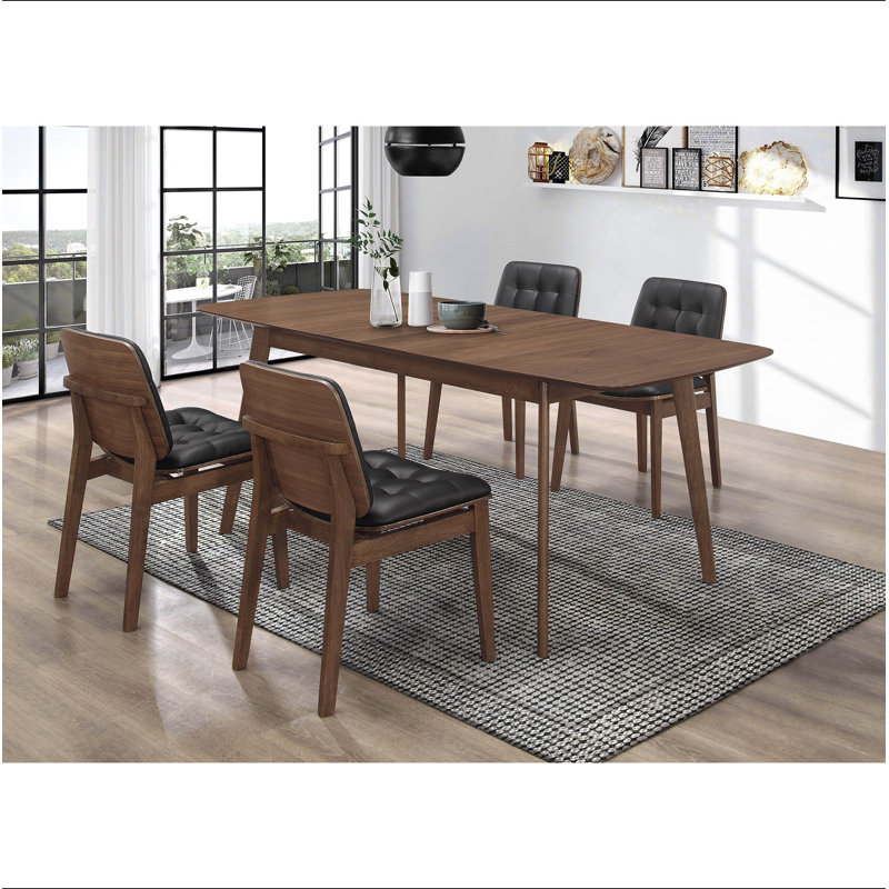 Draper Natural Walnut and Black 5-piece Rectangular Dining Set, 5