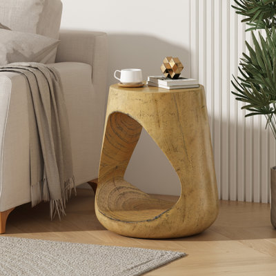 Table d'appoint creuse en bois de teinte naturelle, base stable pour l'équilibre, multi-usage avec livres et plantes, capacité de charge de 200 lb, 14,5 po x 14,5 po x 17,15 po avec grain, patio intérieur unique