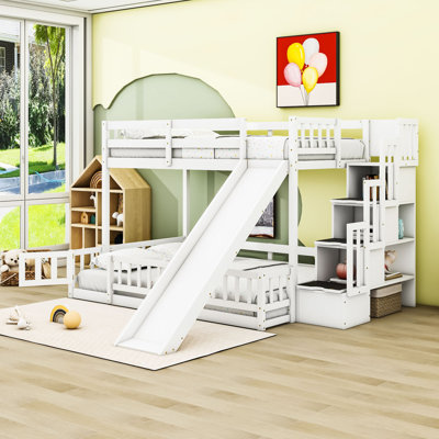 Twin over Full Bunk Bed with Slide, Stairs and Guardrails